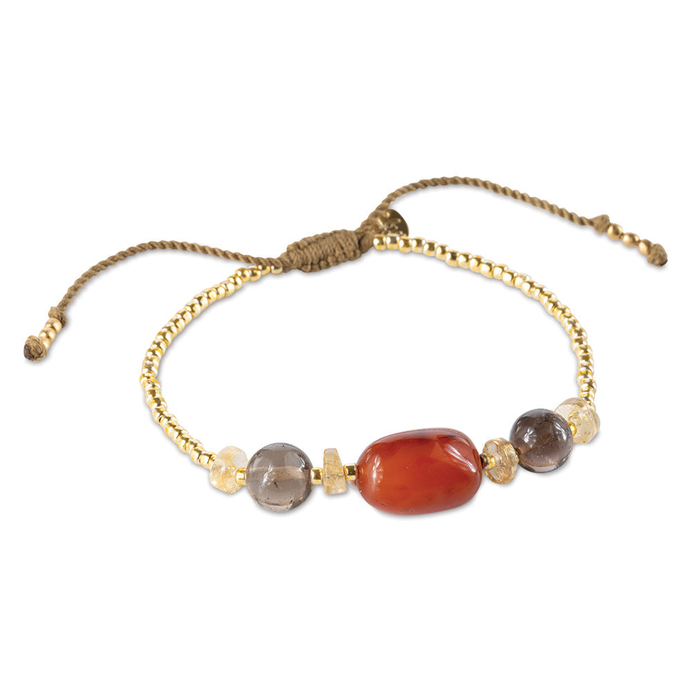 Excited Carnelian Smokey Quartz  Citrine Bracelet Gold Colored Carnelian