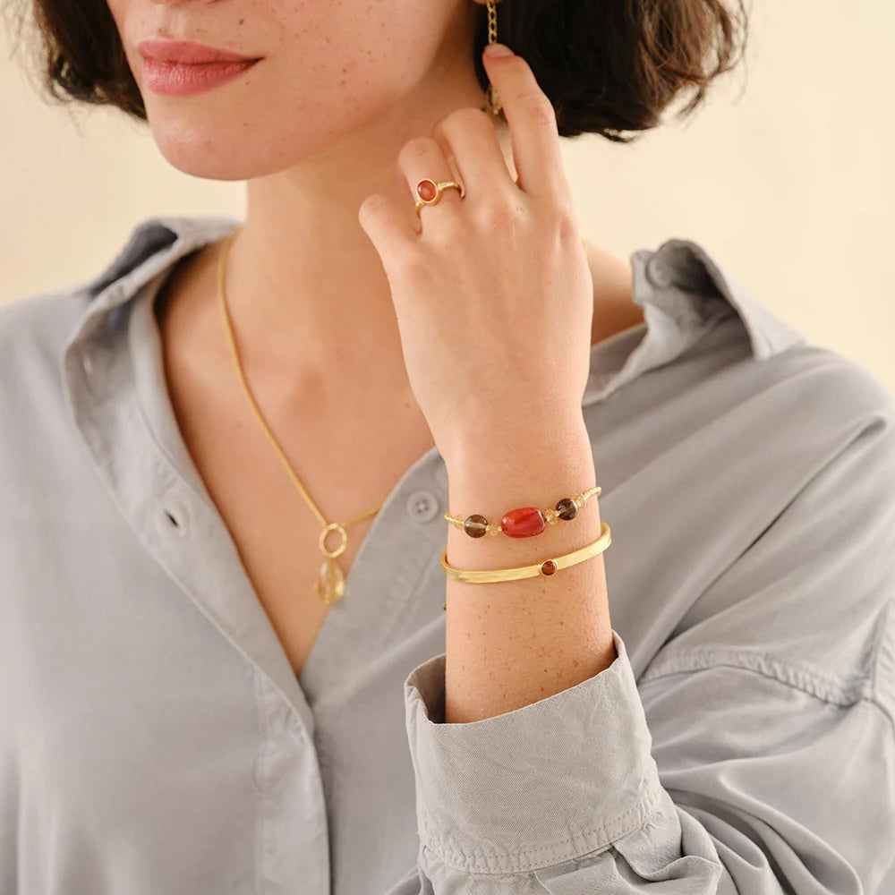 Excited Carnelian Smokey Quartz  Citrine Bracelet Gold Colored Carnelian