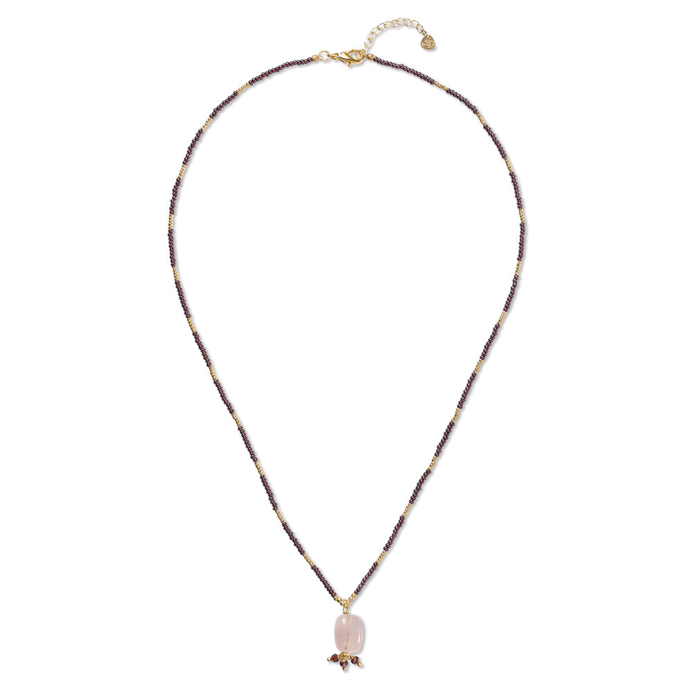 Fabulous Rose Quartz Garnet Necklace Gold Colored Rose quartz - LEEF mode en accessoires
