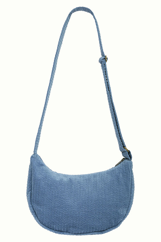 Lila King Louie Fanny Large Bag van corduroy met verstelbare riem en grote hoofdcompartiment voor dames.
