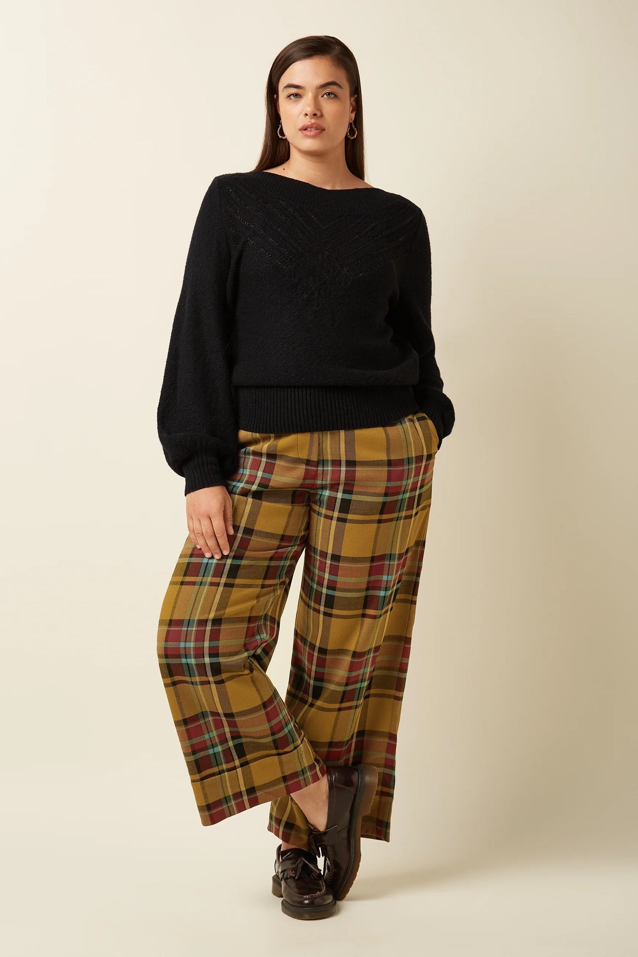 Federica Cuff Pants Caroll Check 551 Golden Brown