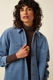 Lavender Fee Pocket blouse van King Louie met borstzak en Birch Cord stof, casual dames top met knoopsluiting en lange mouwen