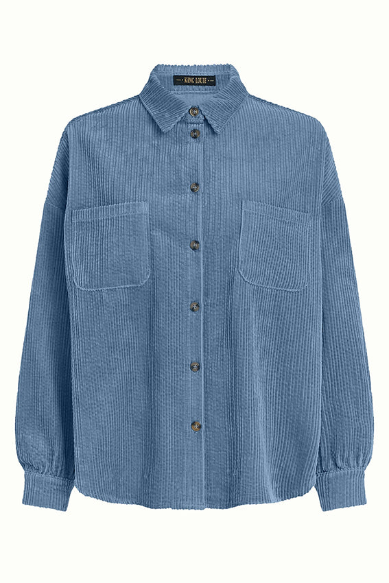 Lila Fee Pocket Blouse van King Louie met borstzak en Birch Cord stof, casual damesblouse met knoopsluiting.