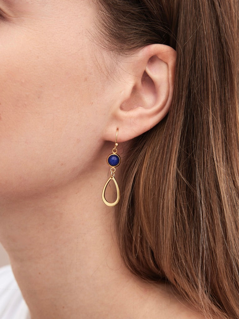 GEMSTONE OORBELLEN MET OPEN PEGEL (4CM) / AUTUMN COLOURS blauw - LEEF mode en accessoires