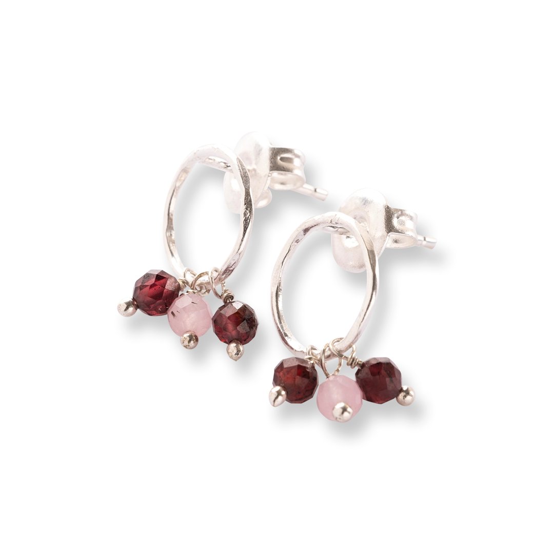 Genuine Garnet Rose Quartz Earrings SP Garnet