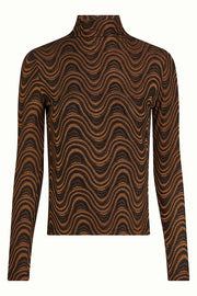 Zwarte Gia Top Jackie Jacquard van King Louie, close-up van de jacquardstof met details en textuur.