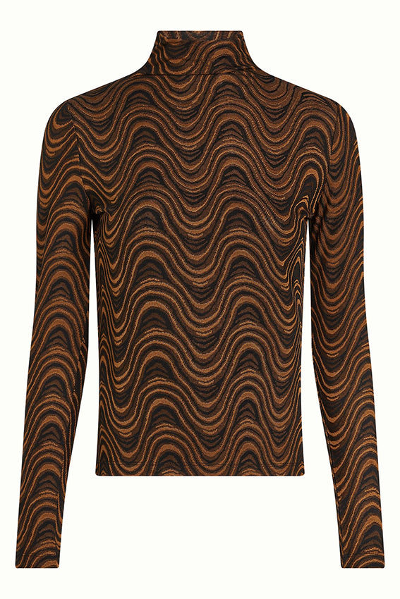 Zwarte Gia Top Jackie Jacquard van King Louie, close-up van de jacquardstof met details en textuur.