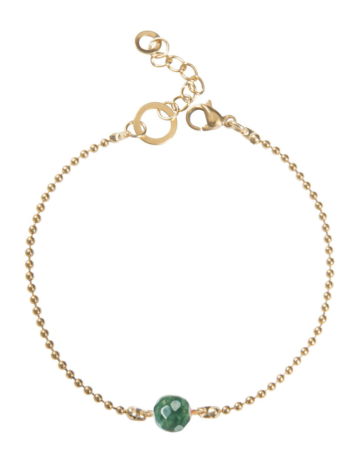 Gouden Armbandje met gemstone balletje army green - LEEF mode en accessoires