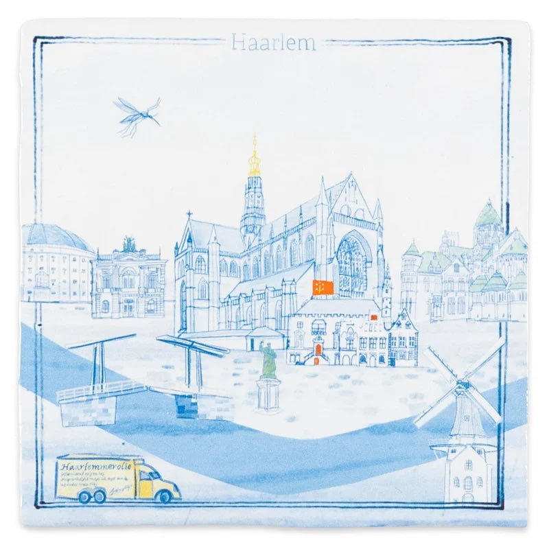 Haarlem in 'n Oogopslag 10x10 StoryTiles muurtegel met afbeelding van Haarlem, detail van de tegel met stadsbeeld