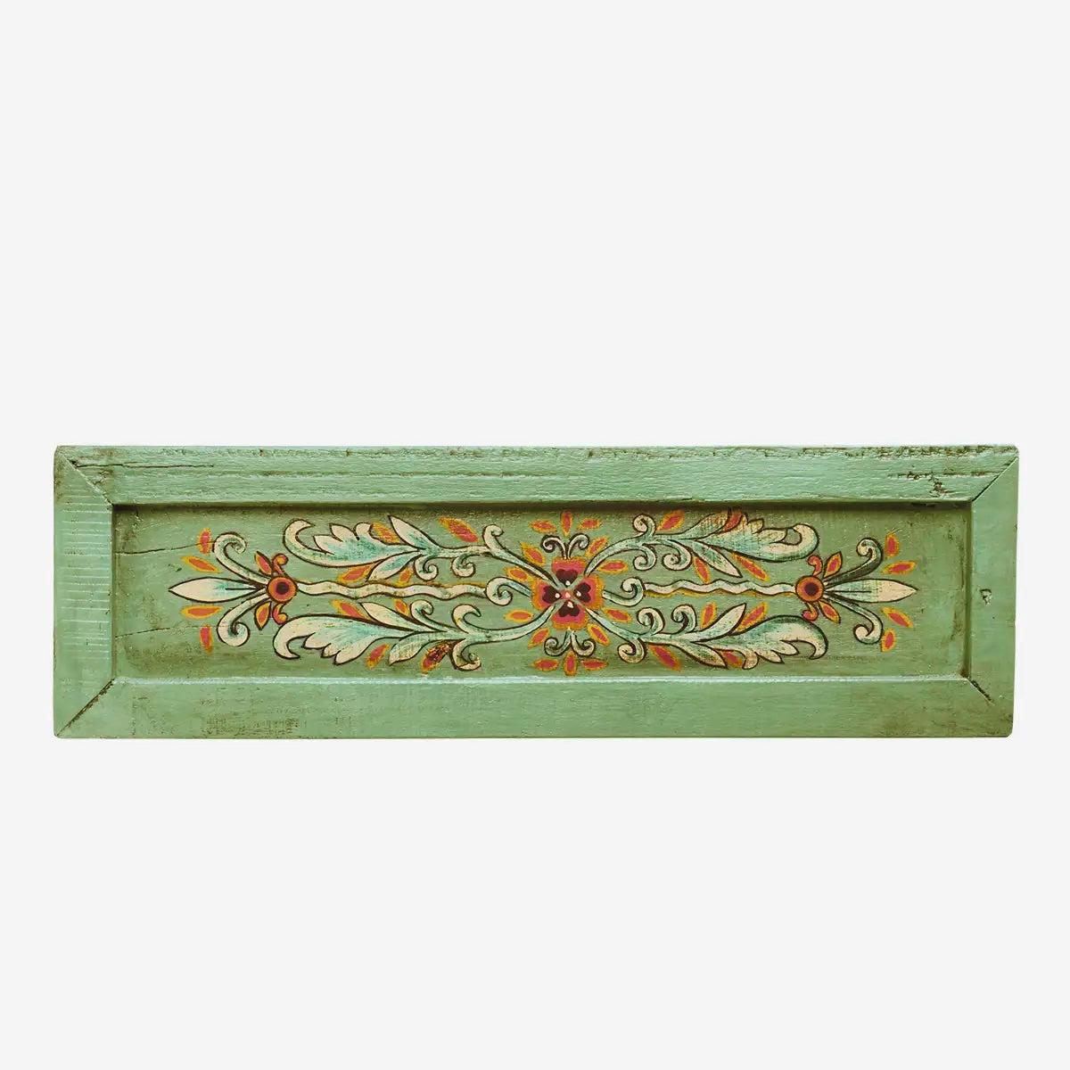 Hand Painted Recycled Wooden Tray 50x15cm Green - LEEF mode en accessoires