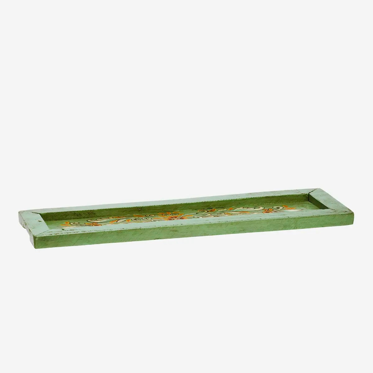 Hand Painted Recycled Wooden Tray 50x15cm Green - LEEF mode en accessoires