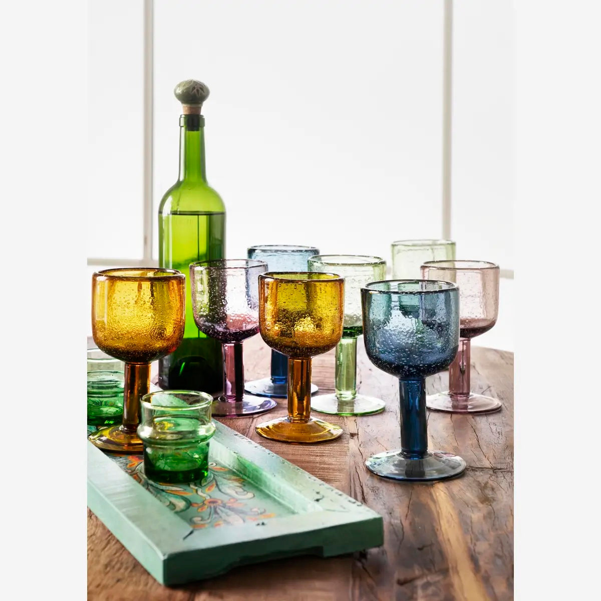Hand Painted Recycled Wooden Tray 50x15cm Green - LEEF mode en accessoires