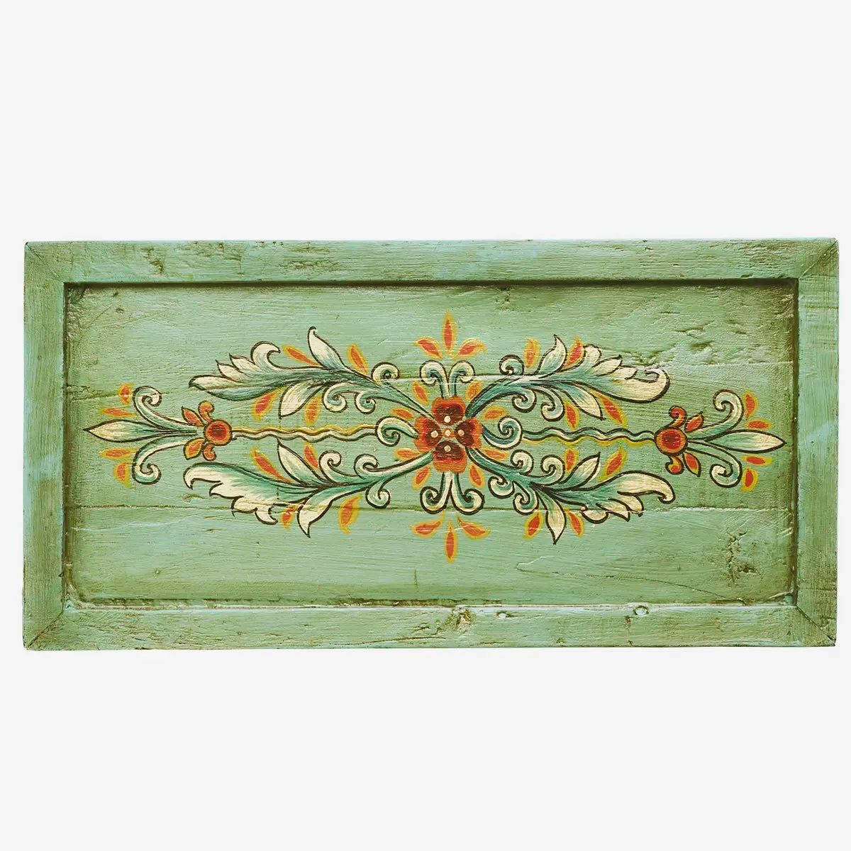 Hand Painted Recycled Wooden Tray 55x28cm Green - LEEF mode en accessoires