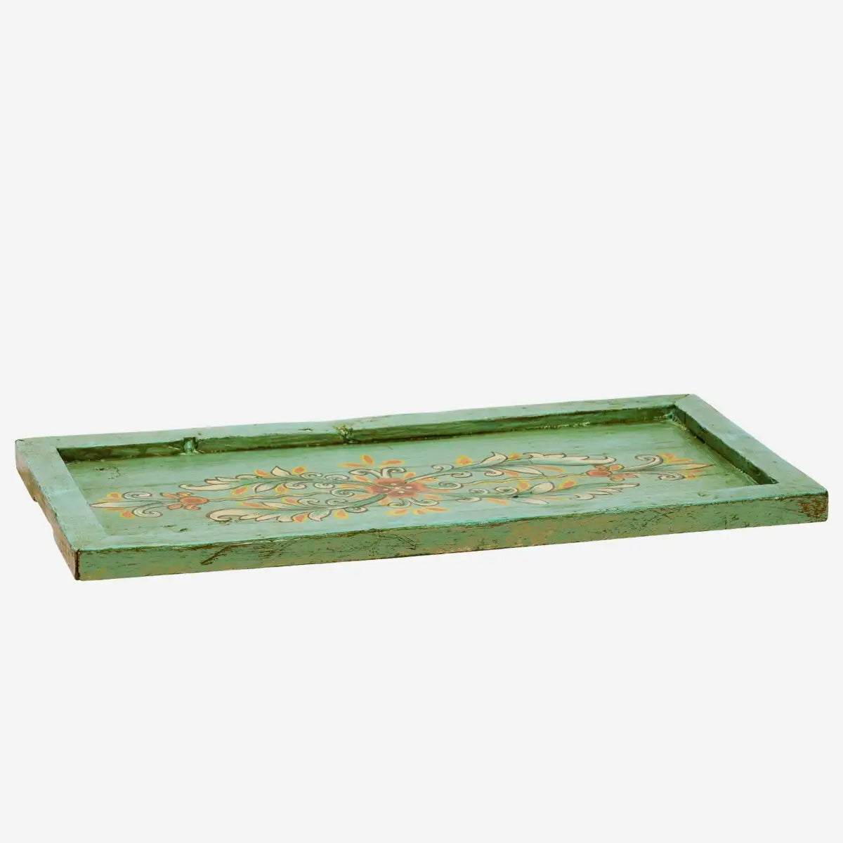 Hand Painted Recycled Wooden Tray 55x28cm Green - LEEF mode en accessoires