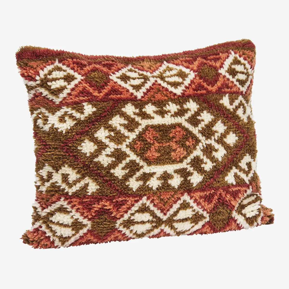 Handwoven Wool Cushion with Filler 60x70cm Brick Tapenade, Off White, Syrah - LEEF mode en accessoires