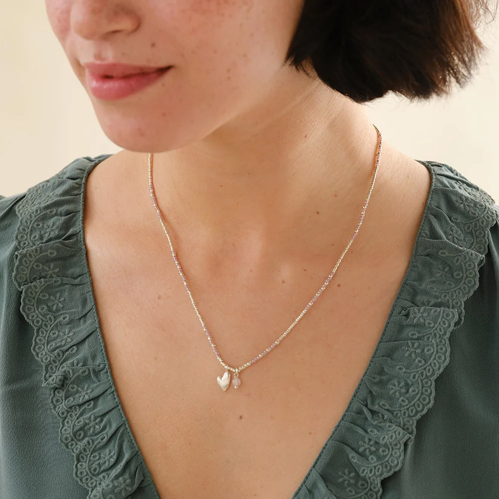 Honored Rose Quartz Necklace Silver d Rose quartz - LEEF mode en accessoires