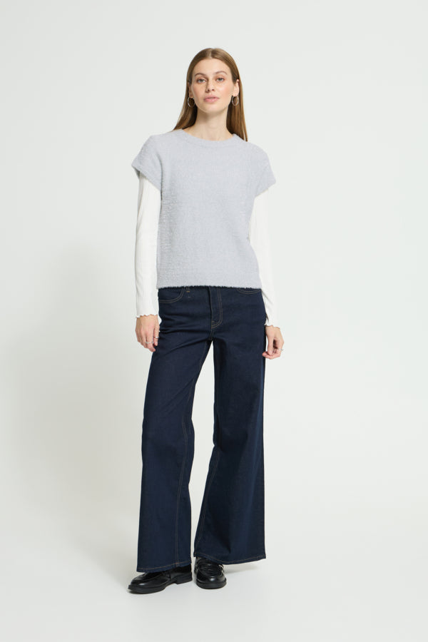 ICHI IHANELES SS 10111 Cloud Dancer damesblouse in effen Cloud Dancer-wit, voorkant zichtbaar