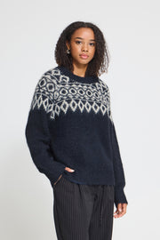 ICHI IHBAYANA LS2 193831 blouse in Maritime Blue met lange mouwen