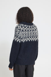 ICHI IHBAYANA LS2 damesblouse in maritime blue, voorkant zichtbaar