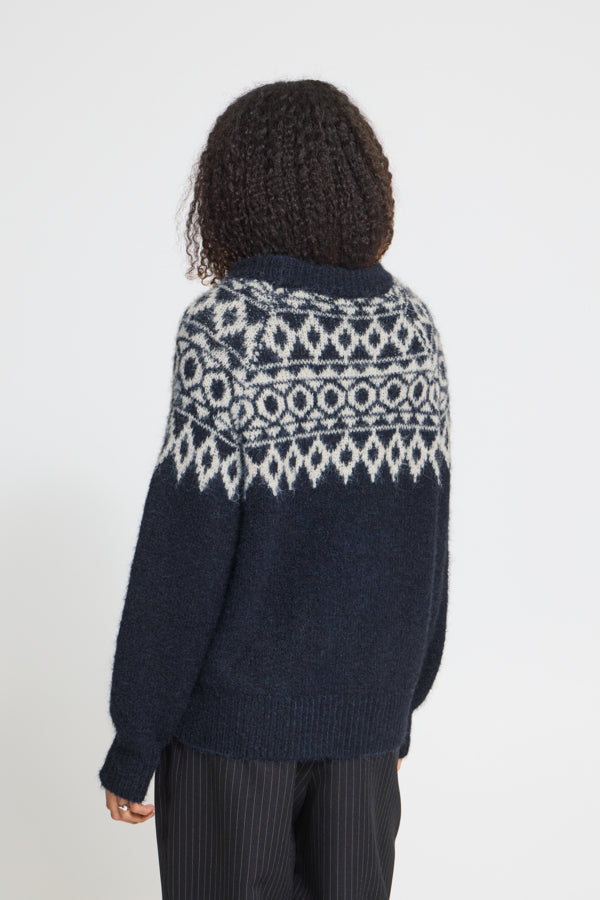 ICHI IHBAYANA LS2 damesblouse in maritime blue, voorkant zichtbaar