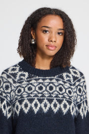 ICHI IHBAYANA LS2 193831 damesblouse in Maritime Blue met lange mouwen