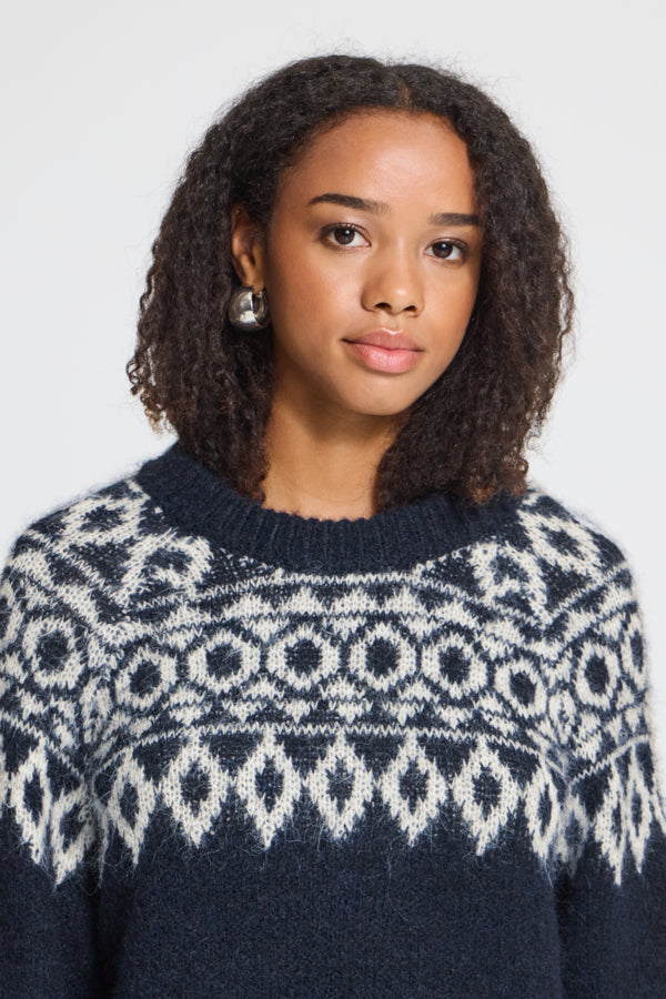 ICHI IHBAYANA LS2 193831 damesblouse in Maritime Blue met lange mouwen