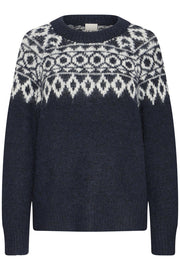 ICHI IHBAYANA LS2 193831 blouse in Maritime Blue, voorkant zichtbaar