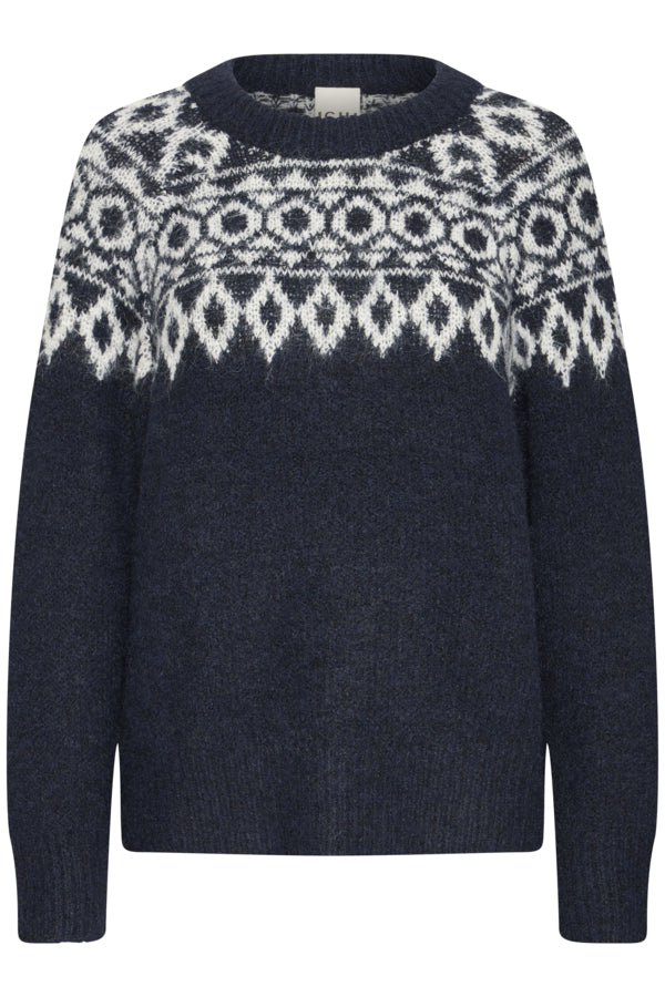 ICHI IHBAYANA LS2 193831 blouse in Maritime Blue, voorkant zichtbaar