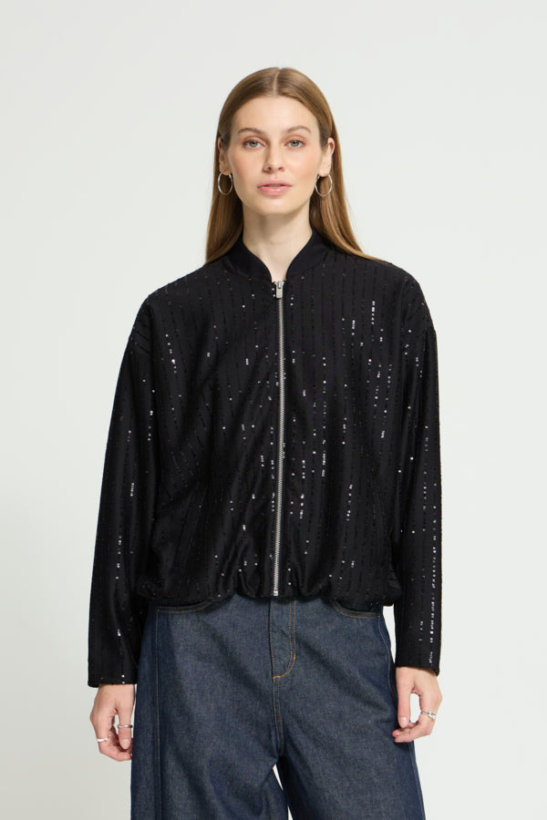 ICHI IHKATE SEQUINS JA 194008 in zwart, kledingstuk met opvallende paillettenstructuur