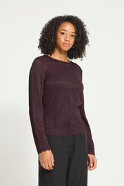 ICHI IHNOJELLA LS 191619 Fudge damesblouse met lange mouwen in effen fudgekleur, voorkant zichtbaar