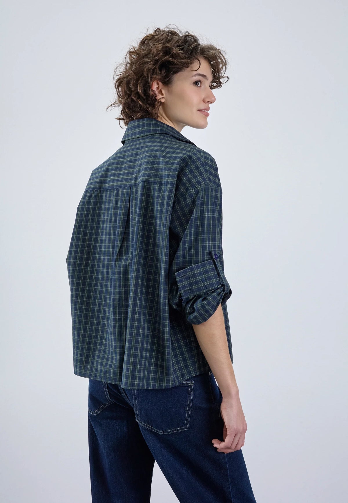 Sisterpoint IRINE-SH4 damesblouse in navy ruitpatroon