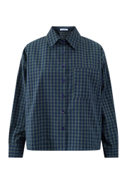 Sisterpoint IRINE-SH4 blouse in navyblauw ruitpatroon, voorkant zichtbaar