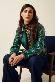 Groene Glitz 219 Jack van King Louie met bloemprint, korte jas met glanzende details en comfortabele pasvorm