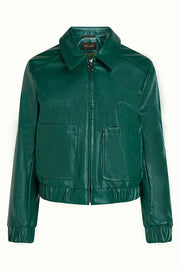Groene glanzende jacket van King Louie, model Glitz 219 Botanical Green, met opvallende details en casual pasvorm.