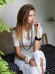 LANGE GEMSTONE KETTING Mat Zwart - LEEF mode en accessoires