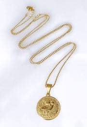 LANGE KETTING MET MUNT MET OPDRUK(2.5CM) goud - LEEF mode en accessoires