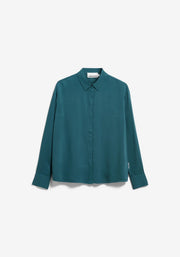 Armed Angels Larisaana lange mouw blouse in petrol velvet, elegante damesblouse met zachte textuur en stijlvolle pasvorm