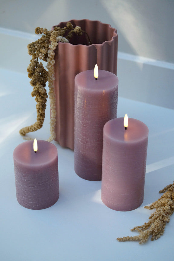 LED Pillar Candle (7,8x10cm) Dusty Rose Rustic