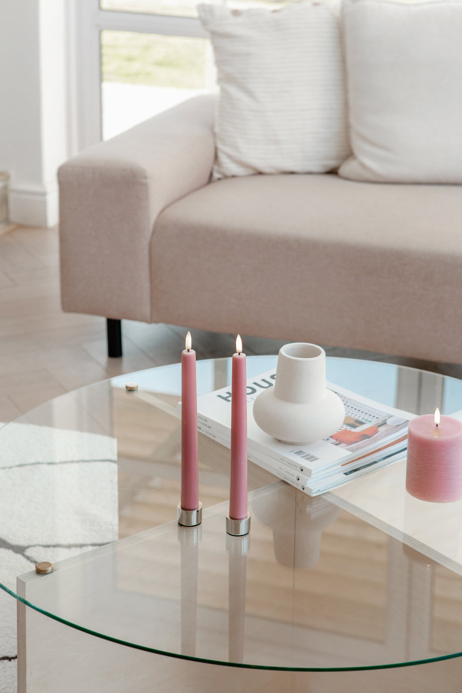 LED Pillar Candle (7.8x15cm) Dusty Rose Rustic