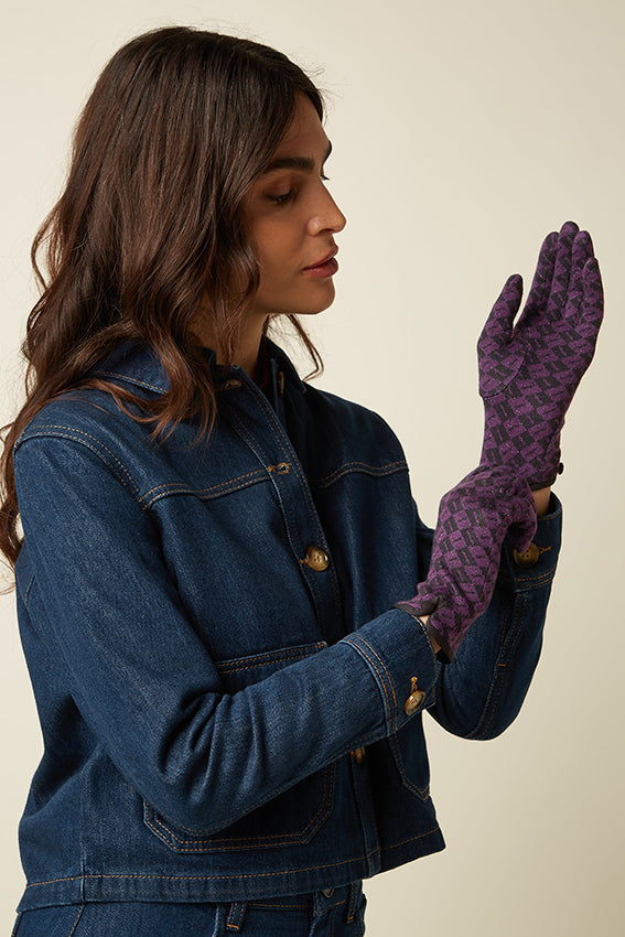 Konings Louie Leaf Glove 511 in imperial purple, kleurrijke handschoen met leaf patroon, comfortabel en stijlvol.