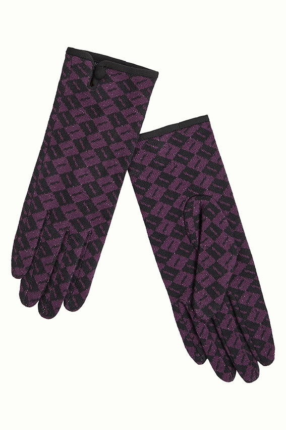 Zwarte leaf handschoen van King Louie met paarse bladeren print, comfortabel en stijlvol accessoire voor dames.