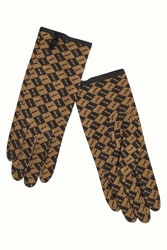 Leefhandschoen in goudbruin van King Louie, gedetailleerd ontwerp met bladerenpatroon, geschikt voor dames.