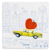 Vierkante keramische tegel met de tekst "Love is on the way" in zwart op een witte achtergrond, van StoryTiles, 10x10cm.