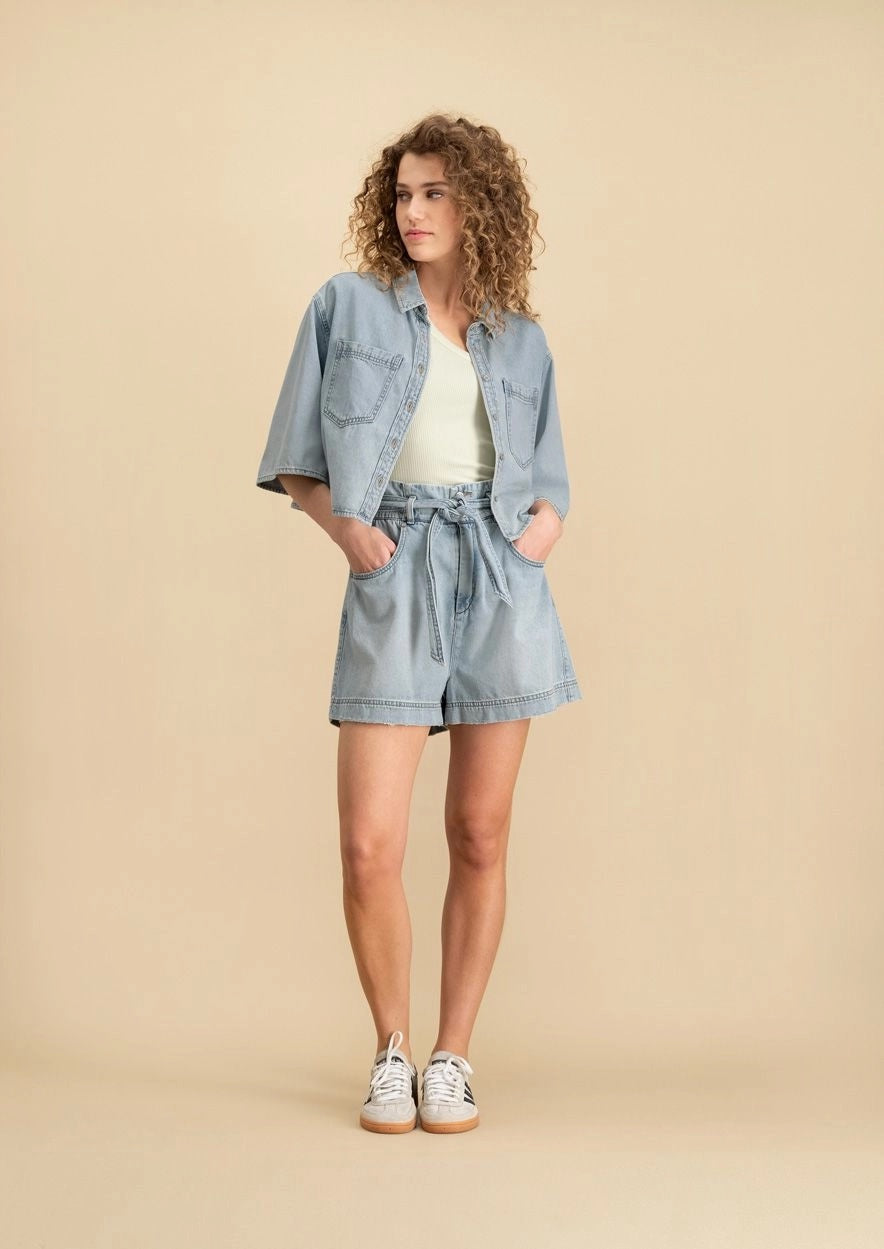 MAE DENIM BLOUSE 3194 Azure Blue - LEEF mode en accessoires