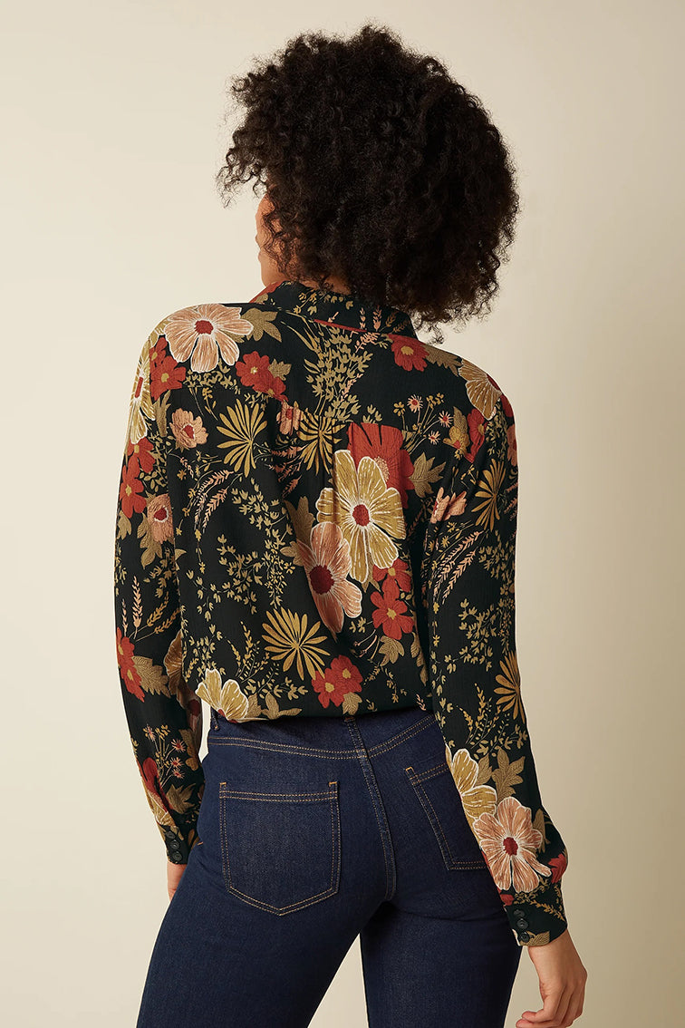 Zwarte Maisie blouse Mabel 001 van King Louie, getailleerde damesblouse met lange mouwen en knoopsluiting.