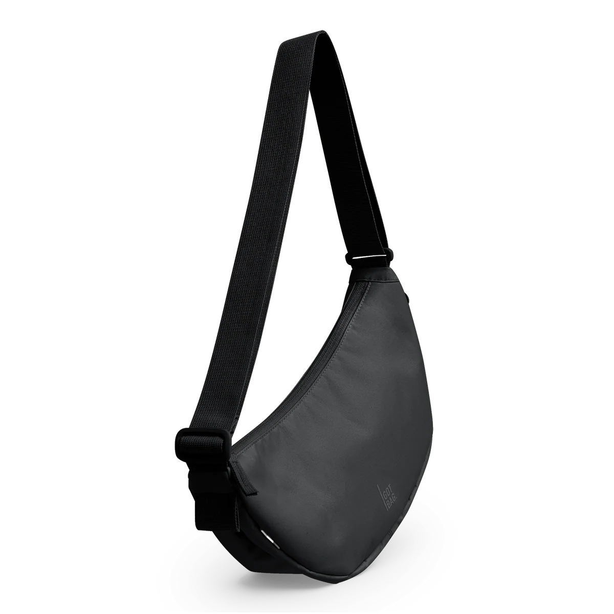 Zwarte kleine Moon Bag van Gotbag met monochroom ontwerp, zichtbaar op de afbeelding.
