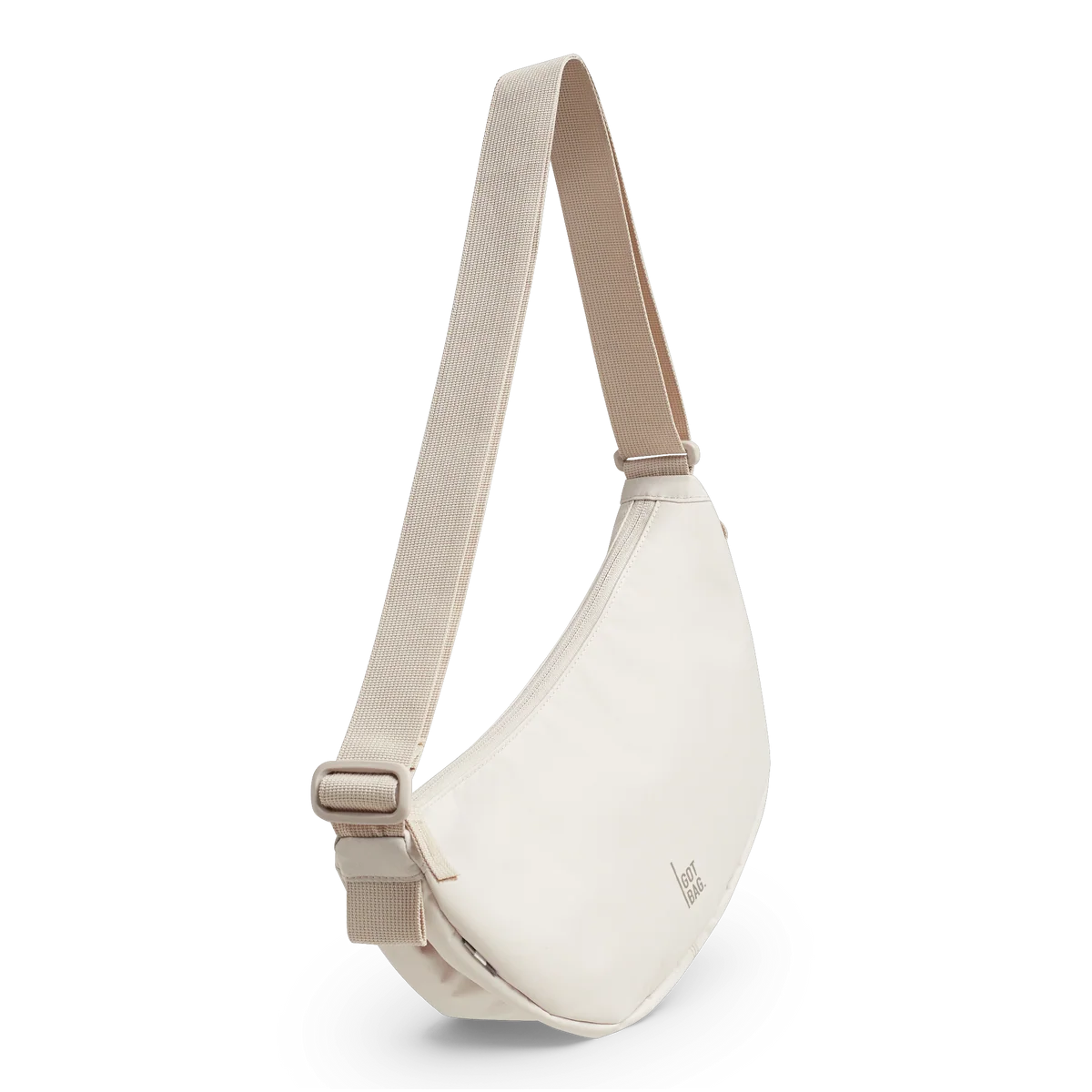 Donkere monochrome Moon Bag Small van Gotbag, zachte buitenkant, casual draagtas met verstelbare schouderband.