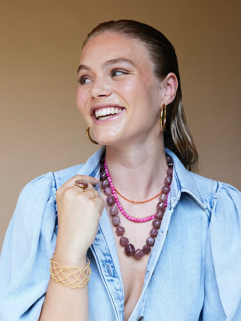 ORGANISCHE GEMSTONE KETTING XL / WARM ROZE warm roze - LEEF mode en accessoires