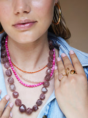 ORGANISCHE GEMSTONE KETTING XL / WARM ROZE warm roze - LEEF mode en accessoires