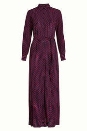 Lange olijfgroene maxi jurk van King Louie met Chartre print en avondblauwe details, gedragen door een model.